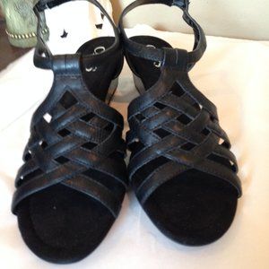 Chaps women shoes wedge, open toe, black, size 8